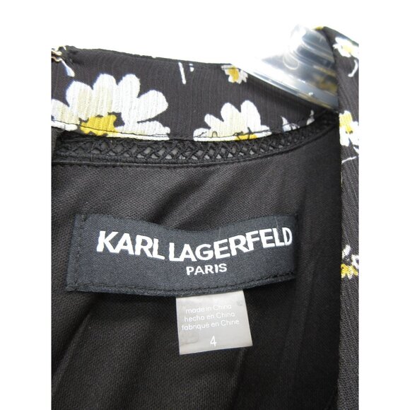 Karl Lagerfeld Dress 4 Wrap Fit & Flare Daisy Floral Zip Up Pockets - Picture 9 of 11